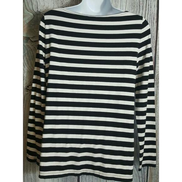 Anne Klein Blouse Women's Size S Black & White Horizontal Stripe Preppy Classic - Picture 5 of 6